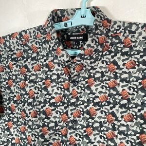 Jared Lang Shirt Mens Large Gray Button Up Short Sleeve‎ Camo Briefcase Print